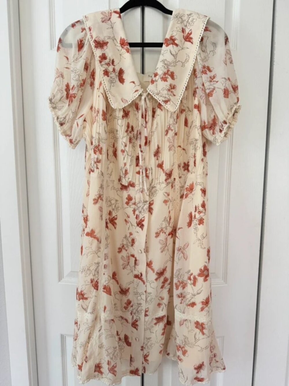 SALT. Floral Midi Dress Cream Rust Cottagecore Lace Collar NWT/Never Worn